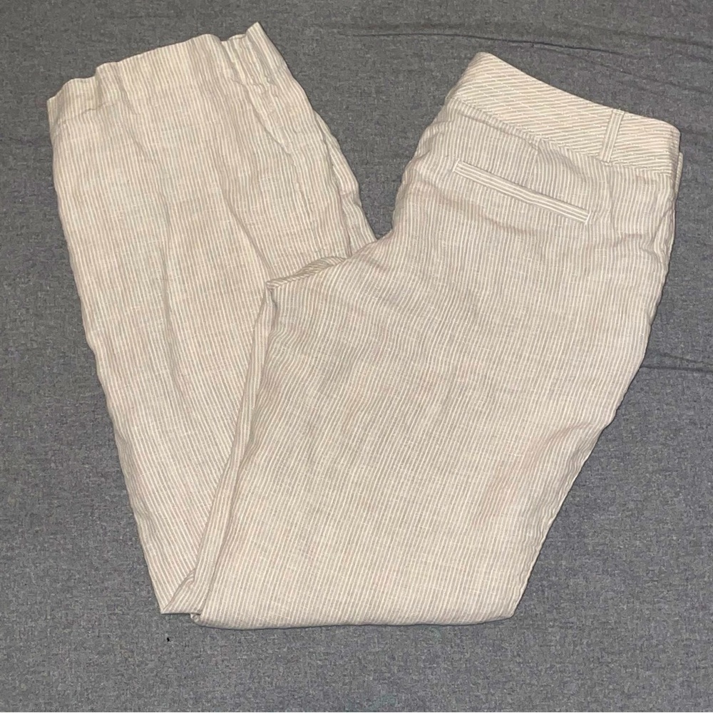 Banana Republic Lined Linen Pant Cream w Tan Stripe Women’s Size 8 Petite - Picture 2 of 5